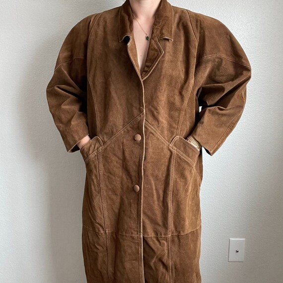 Vintage 80s Womens Brown Oversized Suede Leather … - image 5