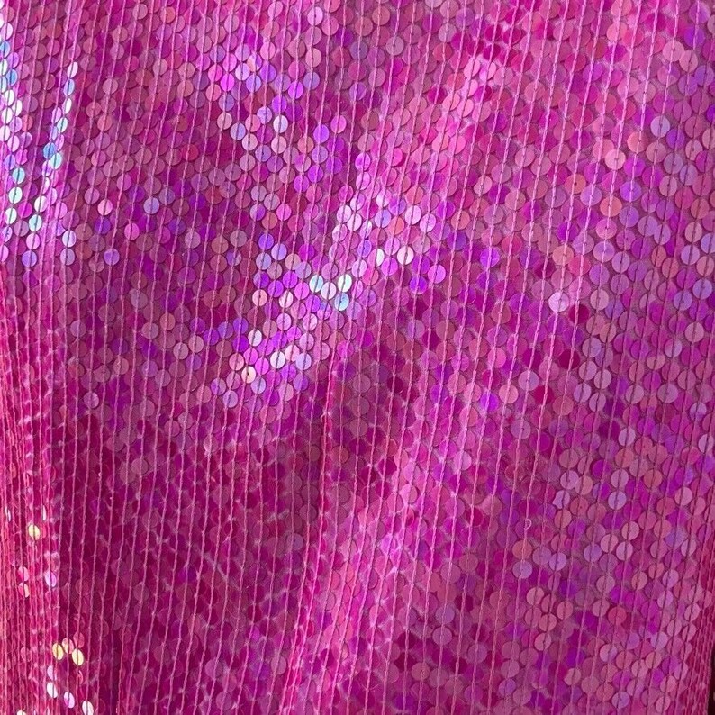 Vintage 1980s Womens Hot Pink Barbiecore Sequin Metallic Sparkly Blouse Sz L image 2