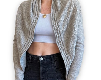 Mujer 100% Cachemira Gris Suave Ligero Cardigan Shrug Sz S