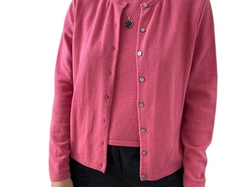 Vintage Y2K Valerie Stevens 2 Ply 100% Cashmere Cardigan Sweater Vest Set Sz M