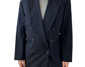 YVES SAINT LAURENT Blazer 90s Navy Blue Double-breasted Wool