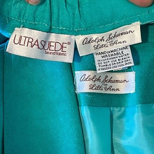 Vintage Adolph Schuman for Lilli Ann Teal Blue Ultra Suede Blazer Skirt Set Sz M image 2
