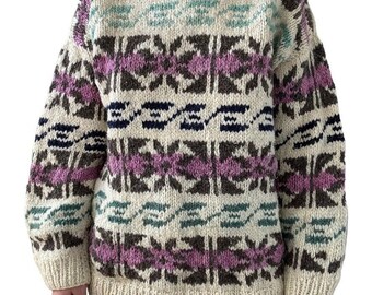 Hand Knit in Ecuador Wool Geometric Fair Isle Oversized Chunky Hippy Sweater XL