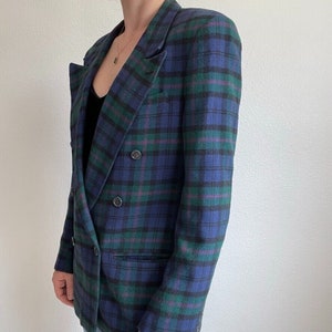 Vintage Womens 80s PBM Grunge Preppy Purple Green Camel Hair Double Breasted Blazer Plaid Sz M image 8