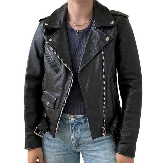 Vintage 1990s Womens Black 100% Leather Biker Moto Grunge Vintage 1990s Womens Black 100% Leather Biker Moto Grunge