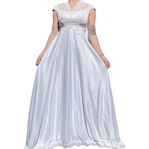 Vintage 1970s White Lace Boho Hippie Retro Maxi Dress Floral Wedding Gown Sz M image 5