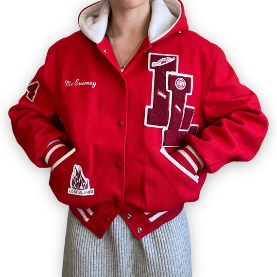 Vintage 1990s DeLong Womens Red Wool Letterman Sc… - image 7