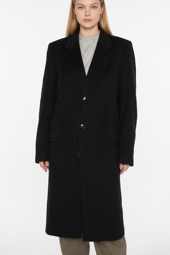 Canali, Canali Made in Italy Black Made in Italy 100% Wool Trench Coat Jacket Sz 50