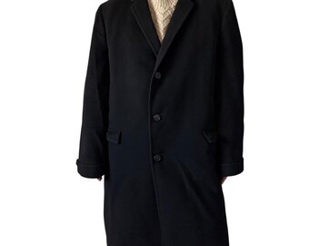 Vintage 1960s Pakasha 100% Pure Oriental Cashmere Black Trench Coat Jacket sz 48