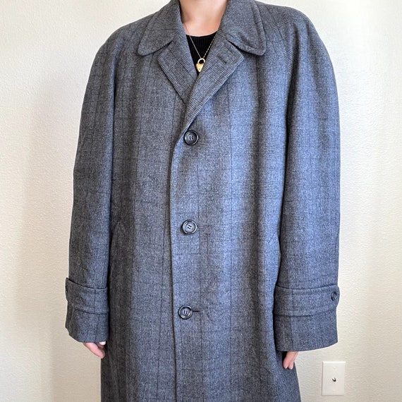 Vintage Mens 80s Gray 100% Wool Plaid Unstructure… - image 3