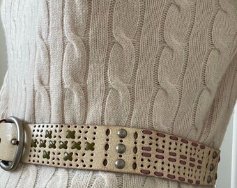 Fossil Womens Cream Leather Western Hippie Bohemian Studded  display picture 1