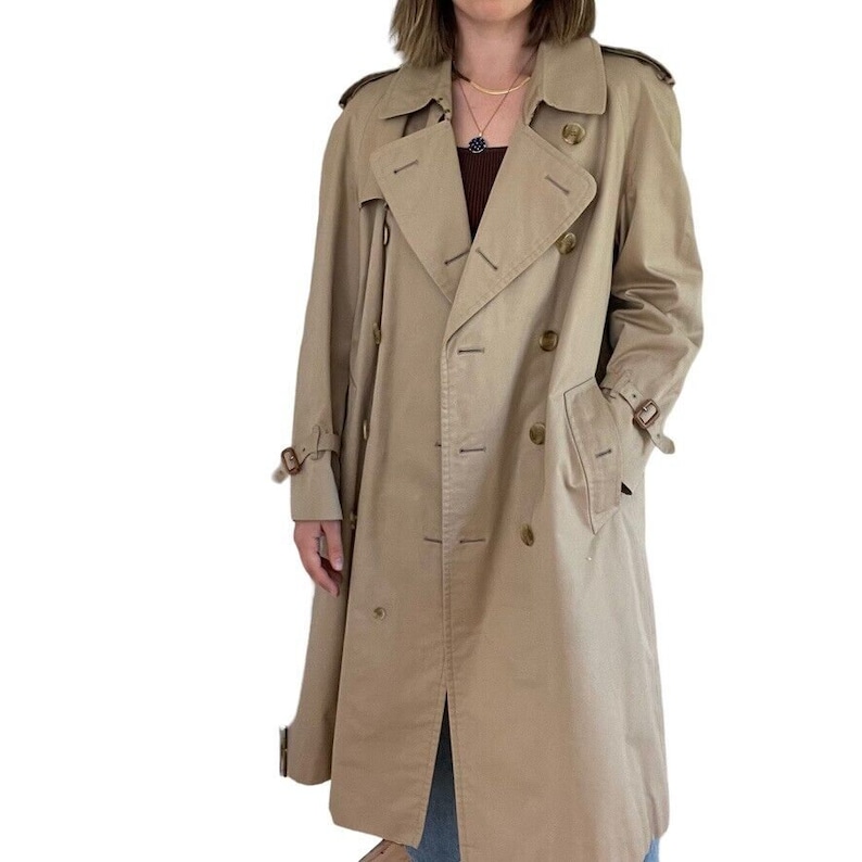 Vintage Mens Burberry Tan Khaki Beige Nova Check Long Trench Rain Coat 50 Short image 5