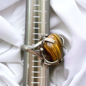 Handmade Womens Sterling Silver .925 Tigers Eye Brutalist Abstract Ring Sz 7 image 6