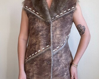 Vintage Y2K Daniel Benjamin Brown Faux Fur Western Hippy Waist Coat Vest Sz M