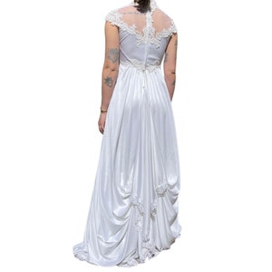 Vintage 1970s White Lace Boho Hippie Retro Maxi Dress Floral Wedding Gown Sz M image 3