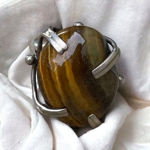Handmade Womens Sterling Silver .925 Tigers Eye Brutalist Abstract Ring Sz 7 image 5