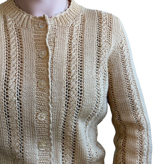 Vintage Womens Hand Knit Pastel Yellow Wool Lace … - image 7