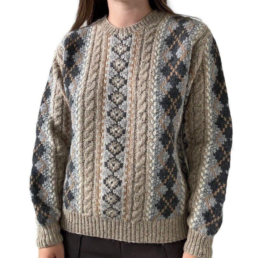 Vintage Brooks Brothers Hand Knit 100% Wool Brown Chunky Cable