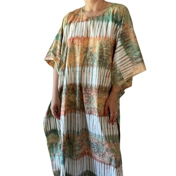 Vintage 1970s Womens Tie Dye Orange Green Hippy R… - image 4