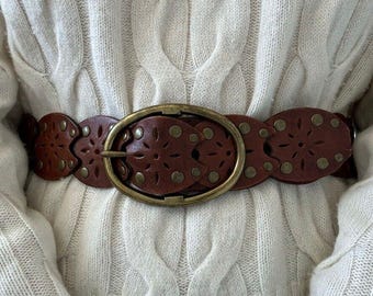 Vintage 90s Y2K Leather Belt Brown Studds Bobo Costal Cowgirl Size XL Floral Cowgirl Floral Belts for Women for sale | eBay main image 4
