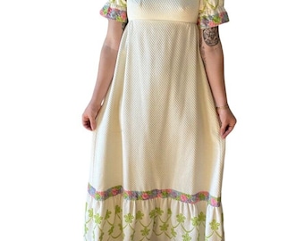 Vintage 60s Priscilla of Boston Floral Empire Waist Cottagecore Maxi Dress Sz M