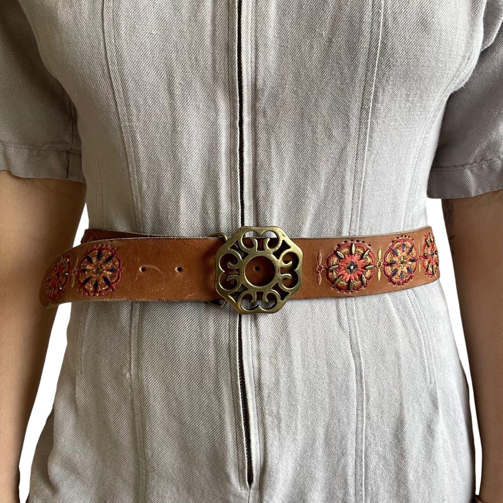 Lucky Brand Cottagecore Retro Boho Floral Leather Belt Small/Medium Hippie Chic Lucky Brand Medium Belts for Women for sale | eBay main image 2