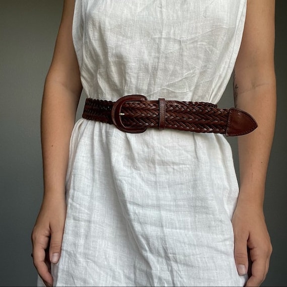 Vintage Brown Leather Braided Western Belt - image 3