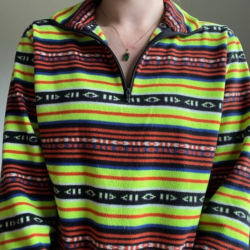 Lauren Ralph Lauren Neon Tribal Aztec Southwestern Fleece Quarter Zip Sz XL image 8