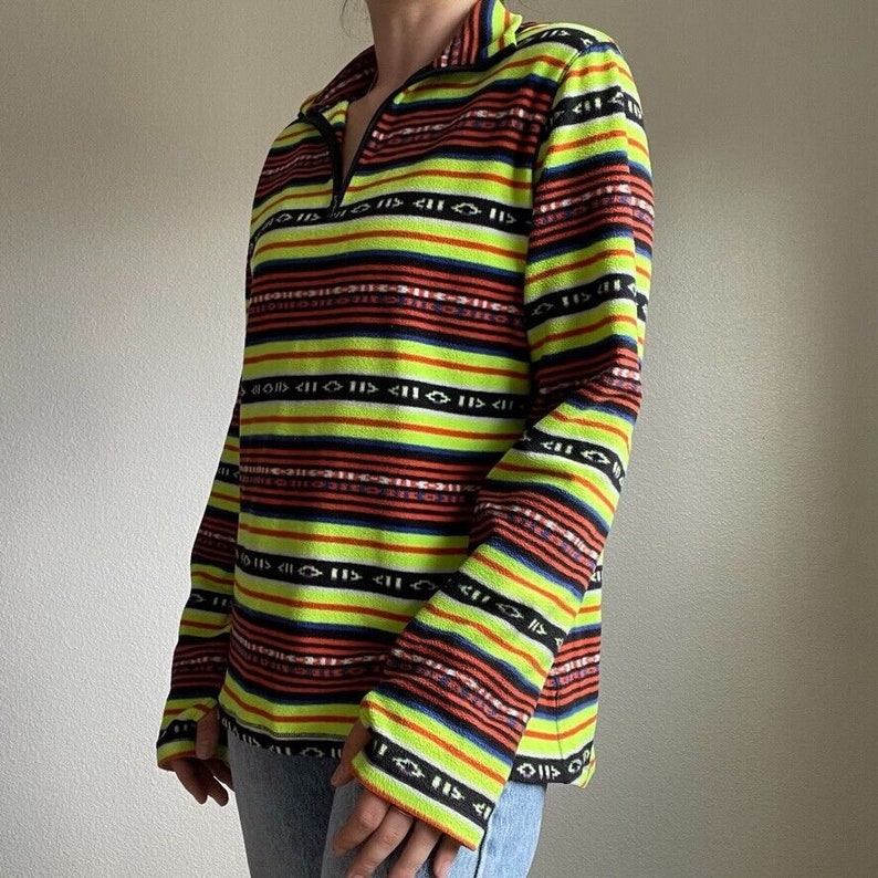 Lauren Ralph Lauren Neon Tribal Aztec Southwestern Fleece Quarter Zip Sz XL image 5