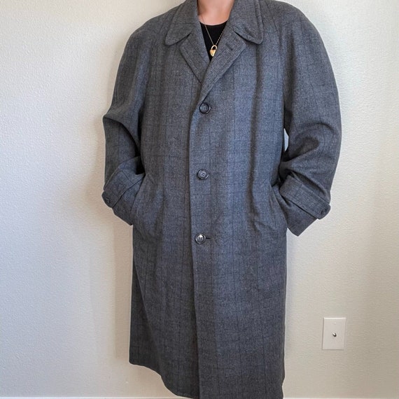 Vintage Mens 80s Gray 100% Wool Plaid Unstructure… - image 5