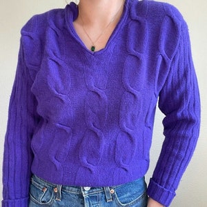 Vintage 90s The Limited Lambswool Angora Blend Purple Cable Sweater Sz M image 3