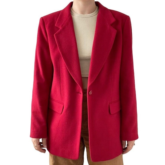 Vintage 90s Womens Cherry Red Wool Cashmere Singl… - image 9