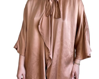 Catherine Gee Womens Champagne Pink Nude Silk Tunic Kimono Blouse Jacket Sz M