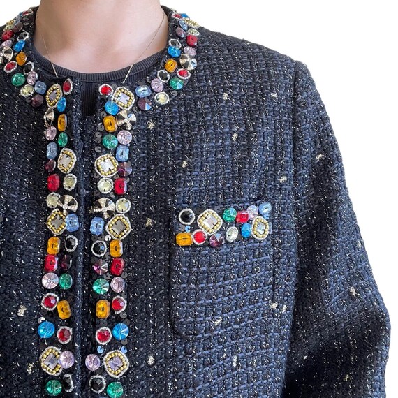 Vintage 80s Berek Black Tweed Rainbow Jeweled Bea… - image 9