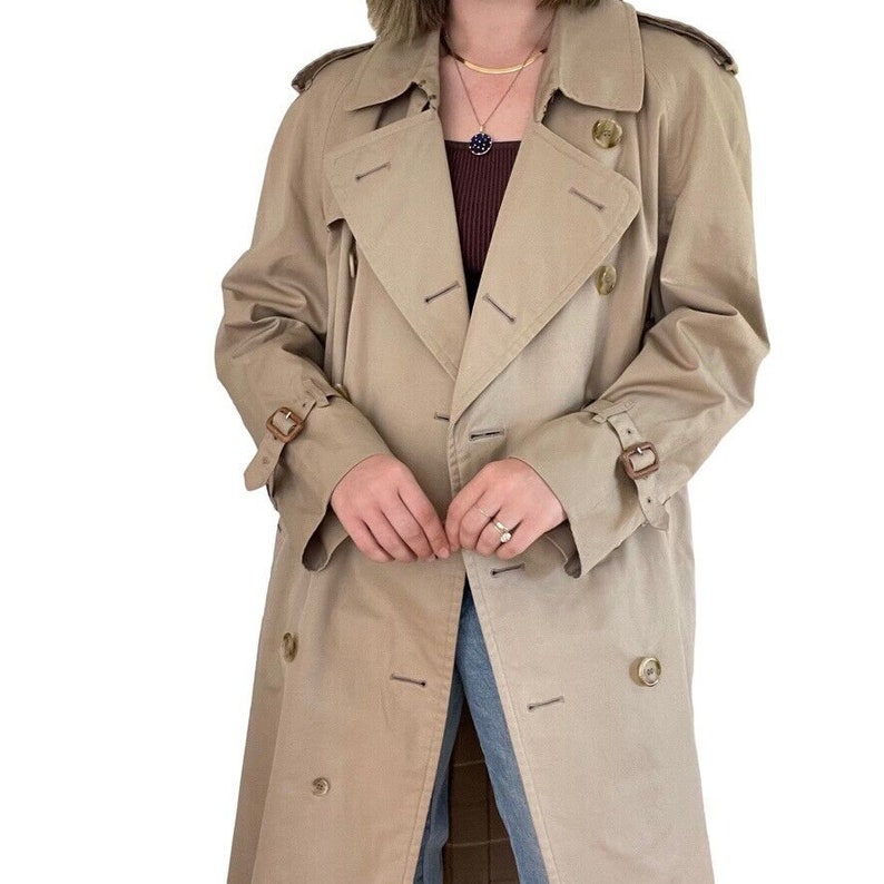 Vintage Mens Burberry Tan Khaki Beige Nova Check Long Trench Rain Coat 50 Short image 1