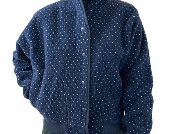 Vintage Woolrich Womens Navy Blue Birdseye Deep Pile Fleece Jacket Sz M