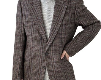 Vintage 1980s Valentino Preppy Virgin Wool Tweed Equestrian Sport Coat Blazer