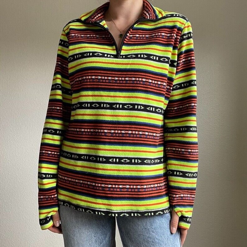 Lauren Ralph Lauren Neon Tribal Aztec Southwestern Fleece Quarter Zip Sz XL image 3