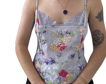 Vintage 1990s Victoria Secret Gold Label Purple Floral Lace Cami Tank Top Sz M