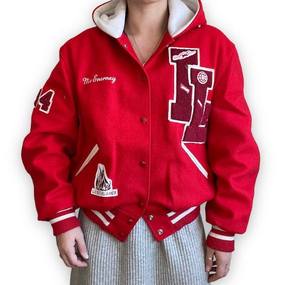 Vintage 1990s DeLong Womens Red Wool Letterman Sc… - image 1