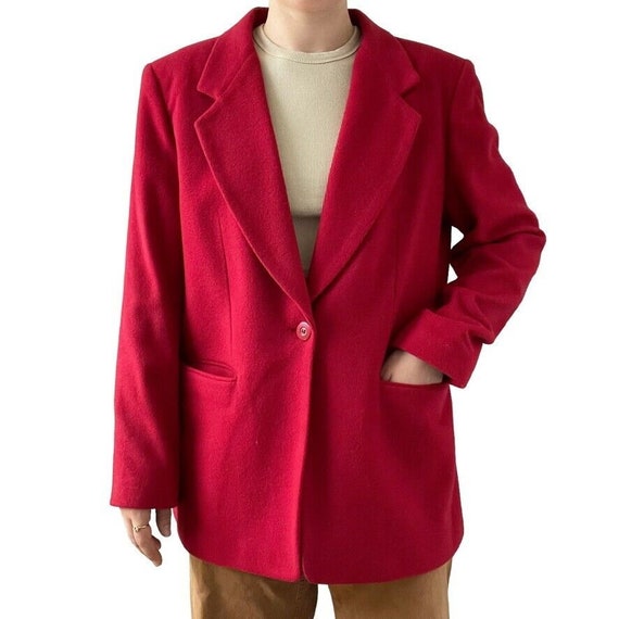 Vintage 90s Womens Cherry Red Wool Cashmere Singl… - image 1