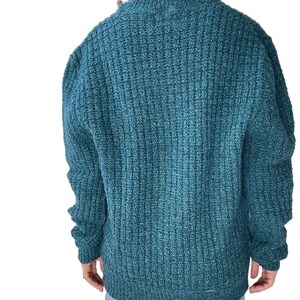 vintage années 1990 Teal Blue Wool Chunky Knit Henley Pull surdimensionné Sz L image 5