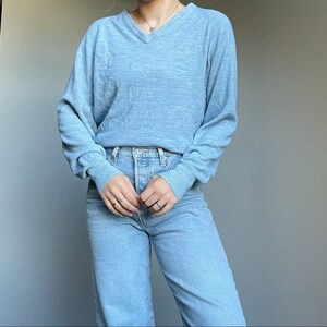 Vintage 90s Christian Dior Women's Blue V Neck Long Sleeve Oversized Sweater L image 9