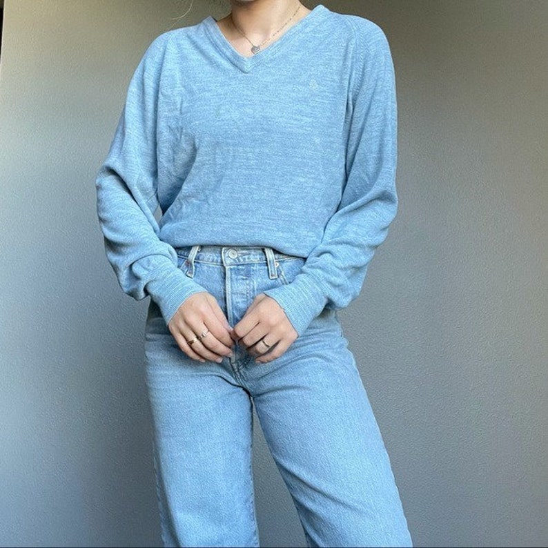 Vintage 90s Christian Dior Women's Blue V Neck Long Sleeve Oversized Sweater L image 9