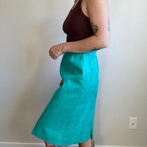Vintage Adolph Schuman for Lilli Ann Teal Blue Ultra Suede Blazer Skirt Set Sz M image 6