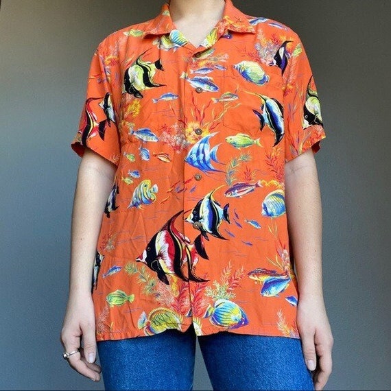 Polo Ralph Lauren Orange Fish Hawaiian Novelty Beach Button - Etsy