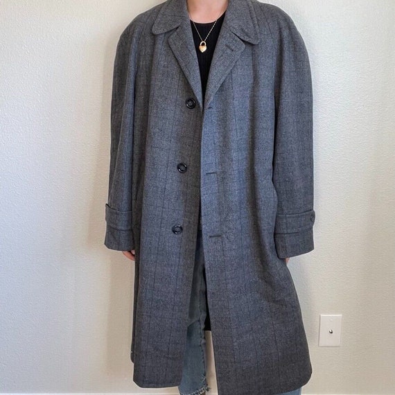 Vintage Mens 80s Gray 100% Wool Plaid Unstructure… - image 10
