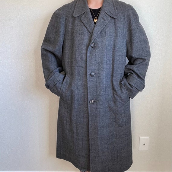 Vintage Mens 80s Gray 100% Wool Plaid Unstructure… - image 1