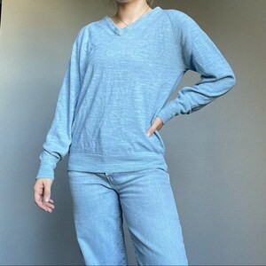 Vintage 90s Christian Dior Women's Blue V Neck Long Sleeve Oversized Sweater L image 4