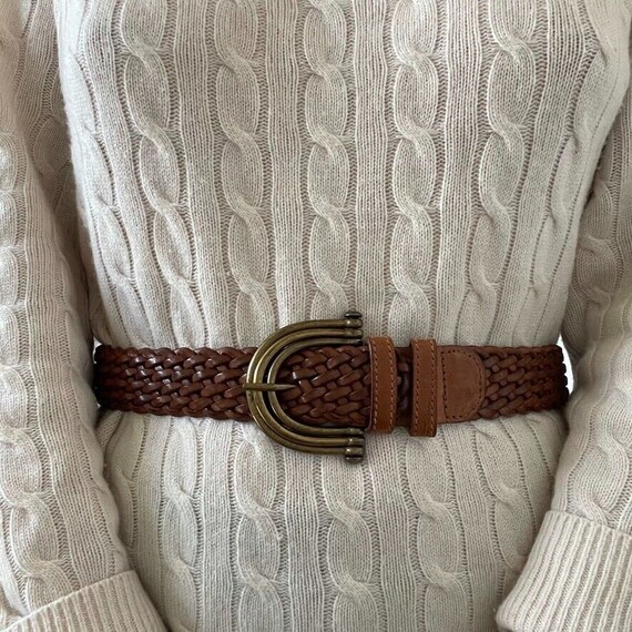 Vintage Saks Fifth Avenue Italian Brown Leather Braided  display picture 1